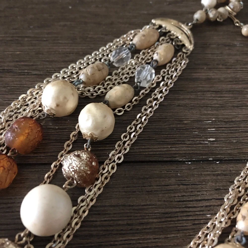 Vintage beaded and chain layered choker collar necklace